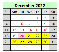 District School Academic Calendar for Learning Effective Attitudes & Discipline Ctr for December 2022