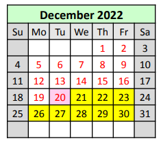 District School Academic Calendar for Peabody Montessori Elementary School for December 2022