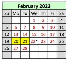 District School Academic Calendar for Louisiana Youth Academy for February 2023