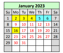 District School Academic Calendar for Louisiana Youth Academy for January 2023