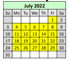 District School Academic Calendar for Oak Hill High School for July 2022