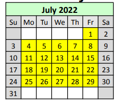 District School Academic Calendar for Ruby-wise Elementary School for July 2022
