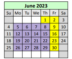 District School Academic Calendar for Arthur F. Smith Middle Magnet School for June 2023