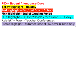 District School Academic Calendar Legend for ST. Mary's Day School