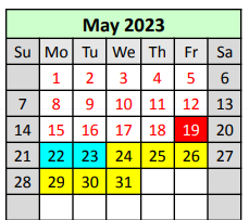 District School Academic Calendar for D.F. Huddle Elementary School for May 2023
