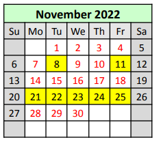 District School Academic Calendar for Arthur F. Smith Middle Magnet School for November 2022