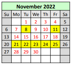 District School Academic Calendar for Ruby-wise Elementary School for November 2022