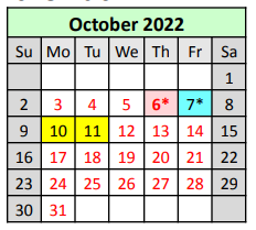 District School Academic Calendar for Ruby-wise Elementary School for October 2022