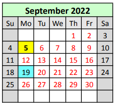 District School Academic Calendar for Ruby-wise Elementary School for September 2022