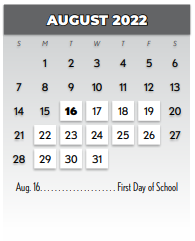 District School Academic Calendar for Greenwood Hills Elementary for August 2022