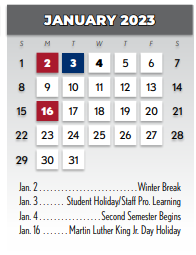 District School Academic Calendar for Christa Mcauliffe Learning Center for January 2023