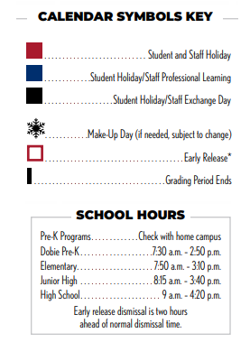 District School Academic Calendar Legend for Lake Highlands J H