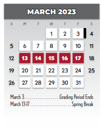 District School Academic Calendar for Spring Valley Elementary for March 2023