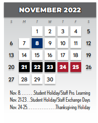 District School Academic Calendar for Stults Road Elementary for November 2022