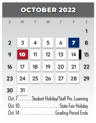 District School Academic Calendar for Brentfield Elementary for October 2022