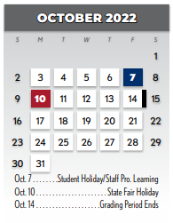 District School Academic Calendar for Westwood Junior High for October 2022