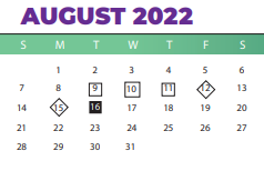 District School Academic Calendar for Sandel Elementary for August 2022