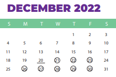 District School Academic Calendar for A J Lewis Greenview Elementary for December 2022