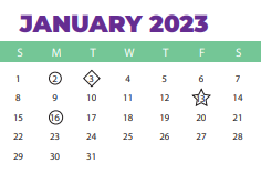 District School Academic Calendar for A J Lewis Greenview Elementary for January 2023