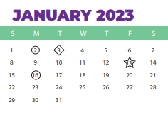 District School Academic Calendar for J P Thomas Elementary for January 2023