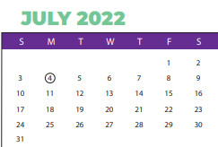 District School Academic Calendar for Webber Elementary for July 2022