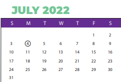 District School Academic Calendar for J P Thomas Elementary for July 2022