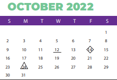 District School Academic Calendar for J P Thomas Elementary for October 2022