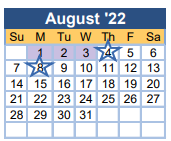 District School Academic Calendar for Richmond County Alternative School for August 2022