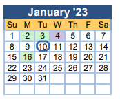 District School Academic Calendar for Sand Hills Psychoeducational Program for January 2023