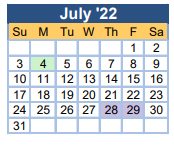 District School Academic Calendar for Sand Hills Psychoeducational Program for July 2022