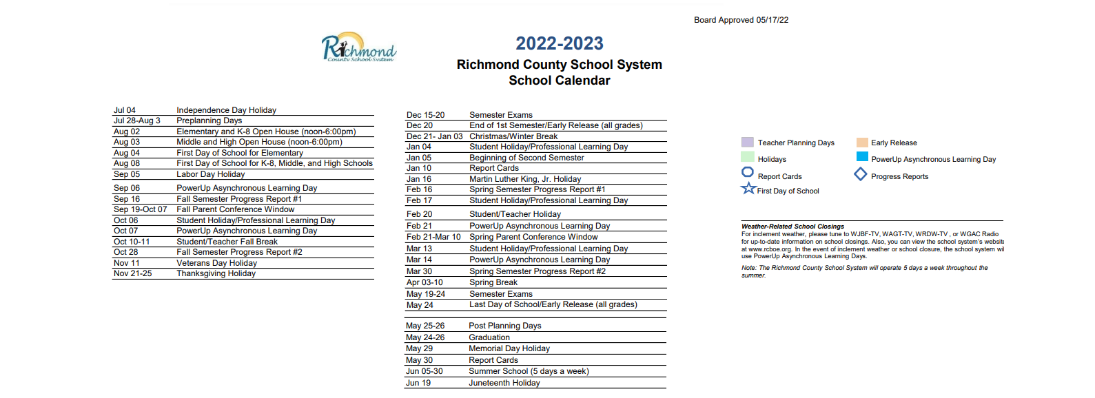 District School Academic Calendar Key for Milledge Elementary School