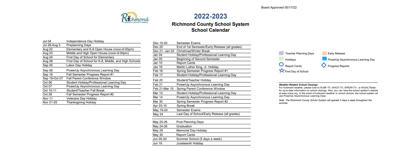 District School Academic Calendar Key for Cross Creek High School