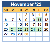 District School Academic Calendar for Tutt Middle School for November 2022