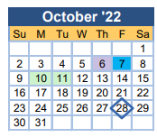 District School Academic Calendar for Tubman Middle School for October 2022