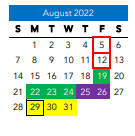 District School Academic Calendar for Pre-school DEV. Center for August 2022