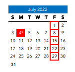 District School Academic Calendar for Real Special Ed Ctr for July 2022