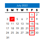 District School Academic Calendar for Thomas C. Boushall Middle for July 2022