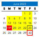 District School Academic Calendar for Franklin Military Academy for June 2023