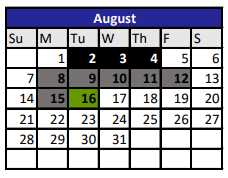 District School Academic Calendar for Robinson Intermediate for August 2022