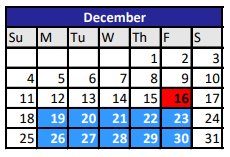 District School Academic Calendar for Robinson Primary for December 2022