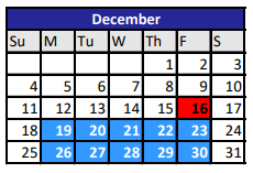 District School Academic Calendar for Challenge Academy for December 2022