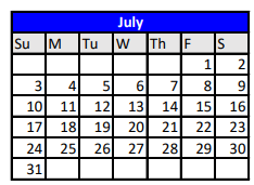 District School Academic Calendar for Robinson Intermediate for July 2022