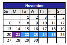 District School Academic Calendar for Challenge Academy for November 2022