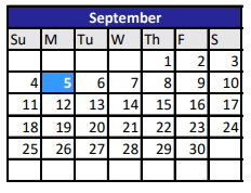 District School Academic Calendar for Robinson Primary for September 2022