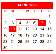 District School Academic Calendar for Nueces Co J J A E P for April 2023