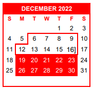 District School Academic Calendar for Martin El for December 2022