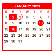 District School Academic Calendar for Solomon P Ortiz Intermediate for January 2023