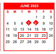 District School Academic Calendar for Academy For Excellence for June 2023