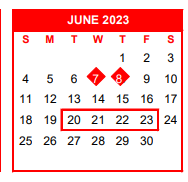 District School Academic Calendar for Nueces Co J J A E P for June 2023