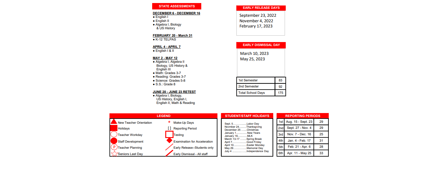 District School Academic Calendar Key for Robstown High School
